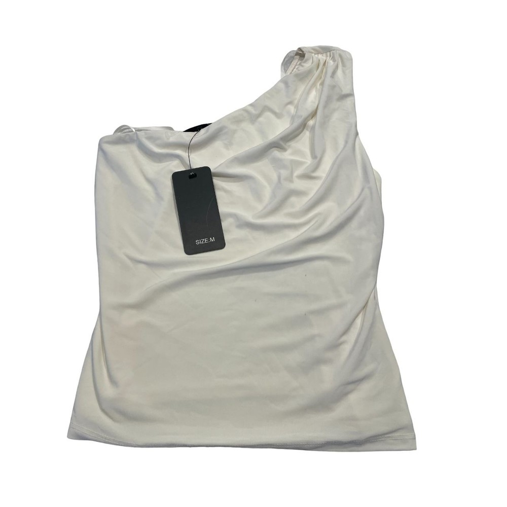 21 Saints One Shoulder Cropped Blouse‎ Tank Top Size M White Sleeveless NWD